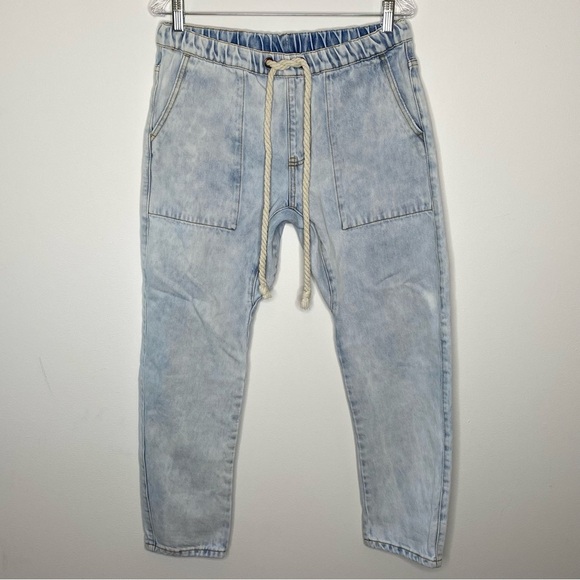 One Teaspoon Shabbies Free People Light Denim Drawstring Boyfriend Jeans